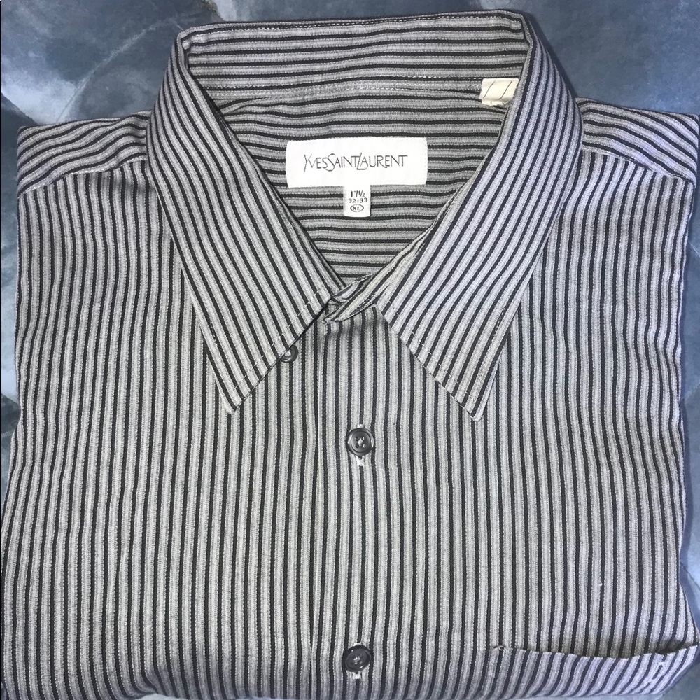 Vintage YSL Button Down Shirt Black/Grey Mens 17.5